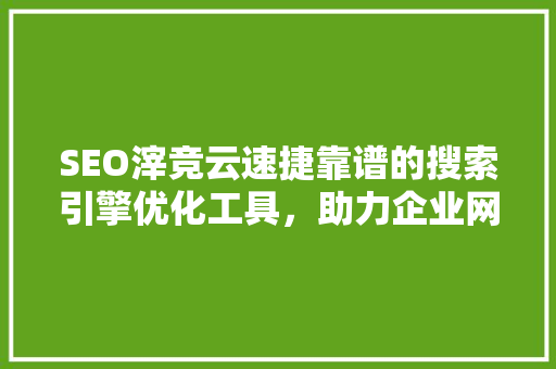 SEO滓竞云速捷靠谱的搜索引擎优化工具，助力企业网络营销