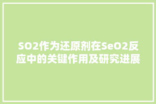 SO2作为还原剂在SeO2反应中的关键作用及研究进展
