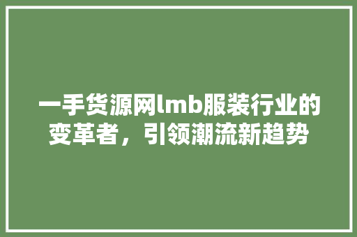 一手货源网lmb服装行业的变革者，引领潮流新趋势