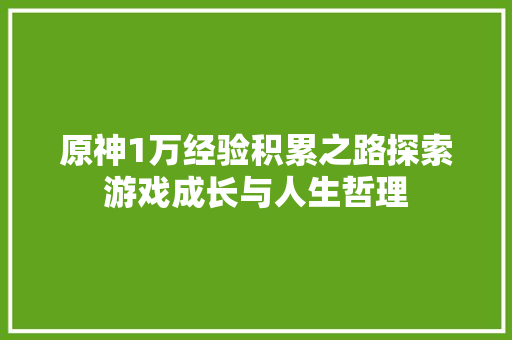 原神1万经验积累之路探索游戏成长与人生哲理