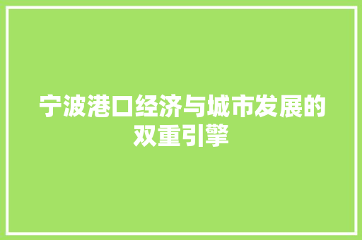 宁波港口经济与城市发展的双重引擎