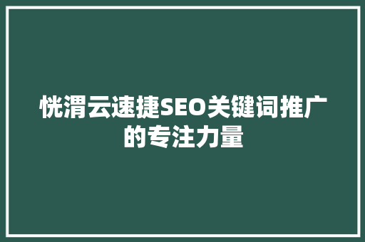 恍渭云速捷SEO关键词推广的专注力量