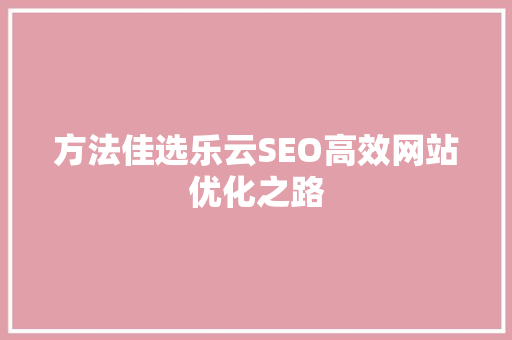 方法佳选乐云SEO高效网站优化之路