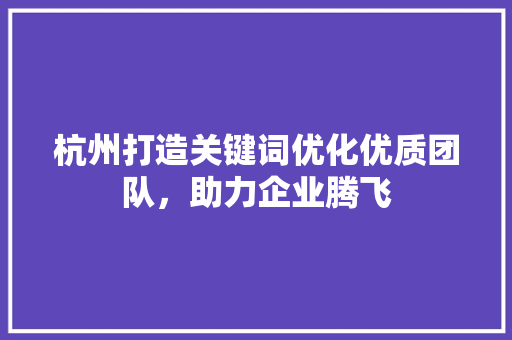 杭州打造关键词优化优质团队，助力企业腾飞