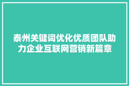泰州关键词优化优质团队助力企业互联网营销新篇章