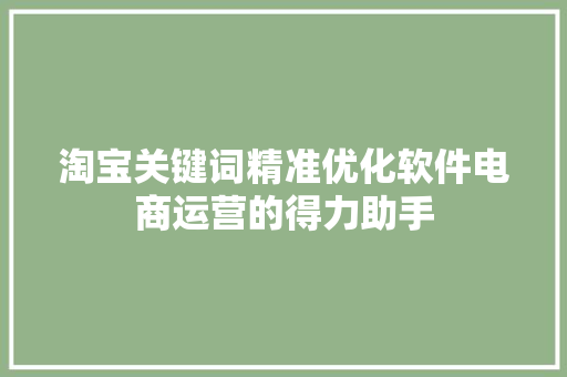 淘宝关键词精准优化软件电商运营的得力助手