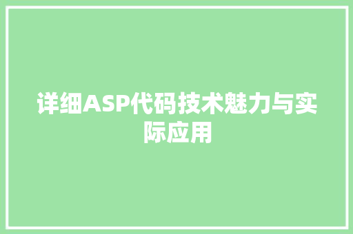详细ASP代码技术魅力与实际应用
