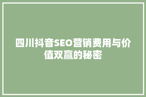 四川抖音SEO营销费用与价值双赢的秘密