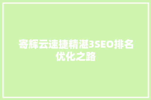 寄辉云速捷精湛3SEO排名优化之路