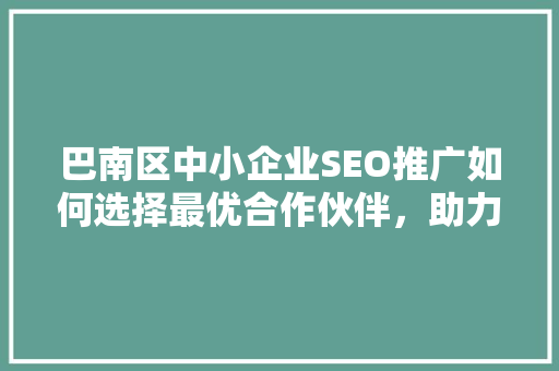 巴南区中小企业SEO推广如何选择最优合作伙伴，助力企业腾飞