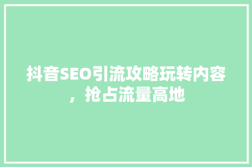 抖音SEO引流攻略玩转内容，抢占流量高地