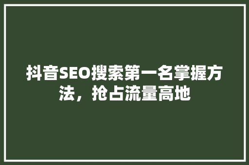 抖音SEO搜索第一名掌握方法，抢占流量高地