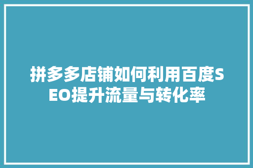拼多多店铺如何利用百度SEO提升流量与转化率