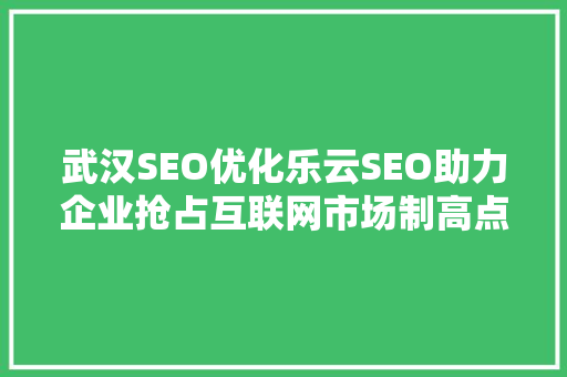 武汉SEO优化乐云SEO助力企业抢占互联网市场制高点