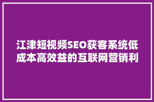 江津短视频SEO获客系统低成本高效益的互联网营销利器