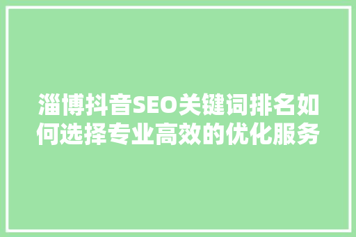 淄博抖音SEO关键词排名如何选择专业高效的优化服务
