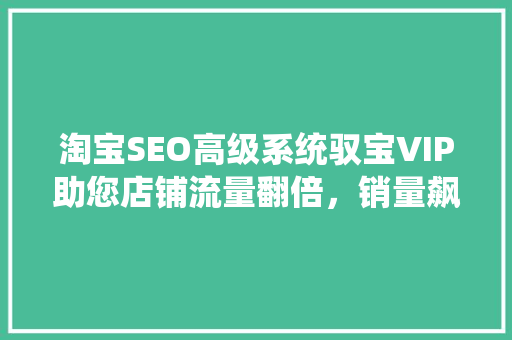 淘宝SEO高级系统驭宝VIP助您店铺流量翻倍，销量飙升