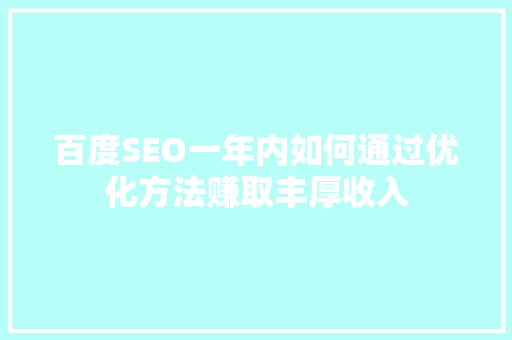 百度SEO一年内如何通过优化方法赚取丰厚收入