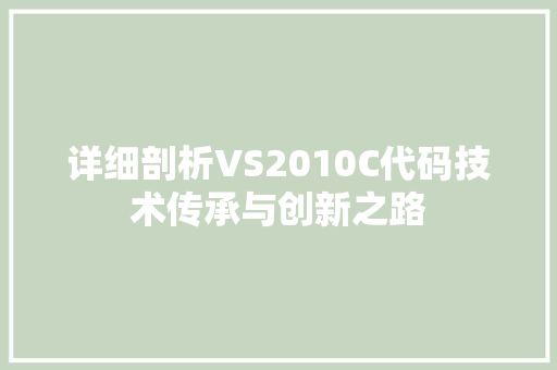 详细剖析VS2010C代码技术传承与创新之路