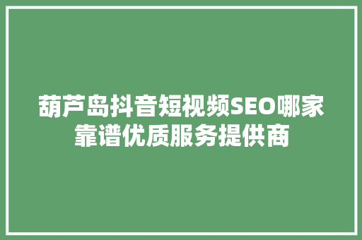 葫芦岛抖音短视频SEO哪家靠谱优质服务提供商