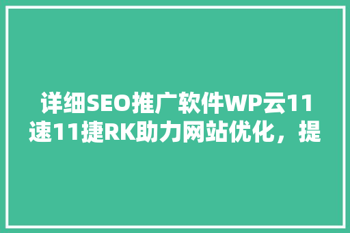 详细SEO推广软件WP云11速11捷RK助力网站优化，提升搜索引擎排名