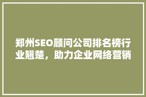 郑州SEO顾问公司排名榜行业翘楚，助力企业网络营销腾飞