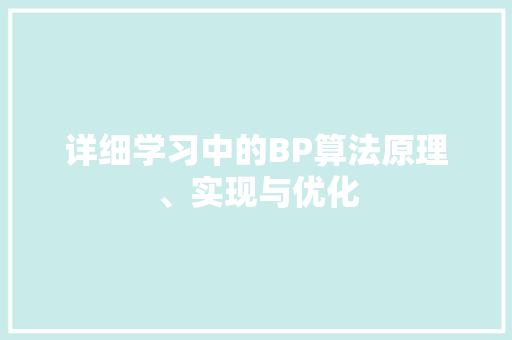 详细学习中的BP算法原理、实现与优化