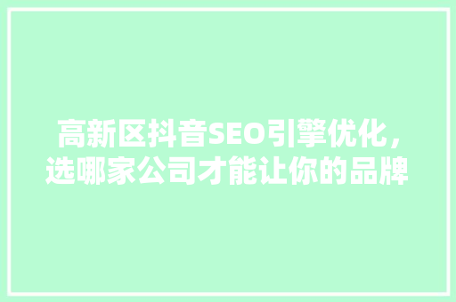 高新区抖音SEO引擎优化，选哪家公司才能让你的品牌脱颖而出