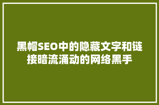 黑帽SEO中的隐藏文字和链接暗流涌动的网络黑手
