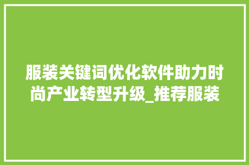 服装关键词优化软件助力时尚产业转型升级_推荐服装关键词优化软件