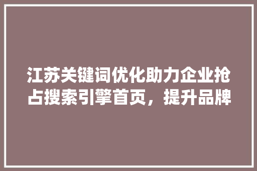 江苏关键词优化助力企业抢占搜索引擎首页，提升品牌影响力_江苏关键词优化上首页