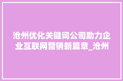 沧州优化关键词公司助力企业互联网营销新篇章_沧州优化关键词公司