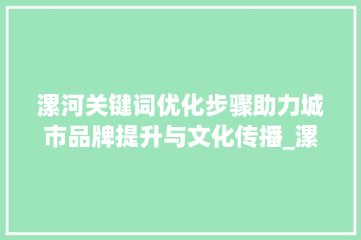 漯河关键词优化步骤助力城市品牌提升与文化传播_漯河关键词优化有哪些