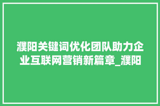 濮阳关键词优化团队助力企业互联网营销新篇章_濮阳关键词优化团队