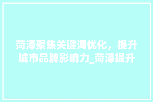 菏泽聚焦关键词优化，提升城市品牌影响力_菏泽提升关键词优化排名