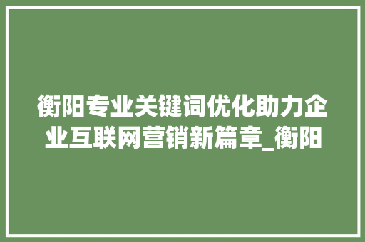 衡阳专业关键词优化助力企业互联网营销新篇章_衡阳专业关键词优化推荐