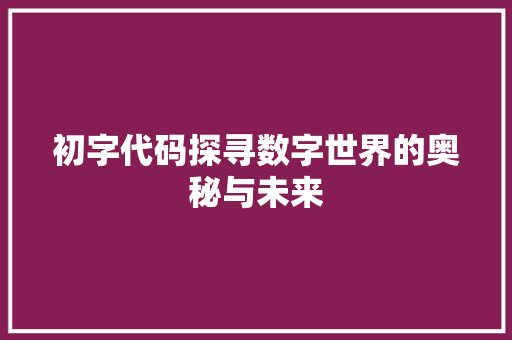 初字代码探寻数字世界的奥秘与未来