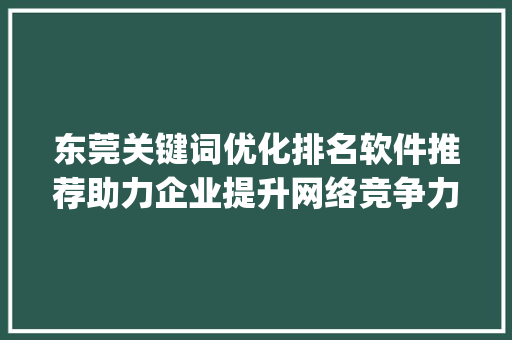东莞关键词优化排名软件推荐助力企业提升网络竞争力_东莞关键词优化排名软件推荐