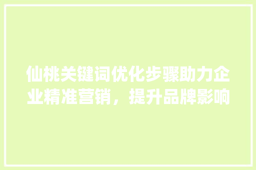 仙桃关键词优化步骤助力企业精准营销，提升品牌影响力_仙桃如何进行关键词优化