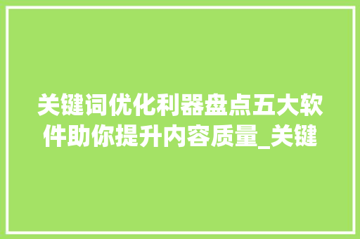 关键词优化利器盘点五大软件助你提升内容质量_关键词优化用什么软件好