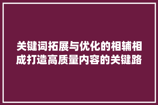关键词拓展与优化的相辅相成打造高质量内容的关键路径_关键词拓展和优化的关系
