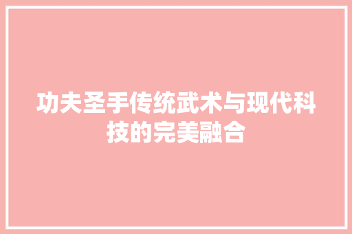 功夫圣手传统武术与现代科技的完美融合