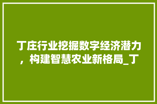 丁庄行业挖掘数字经济潜力，构建智慧农业新格局_丁庄行业关键词优化