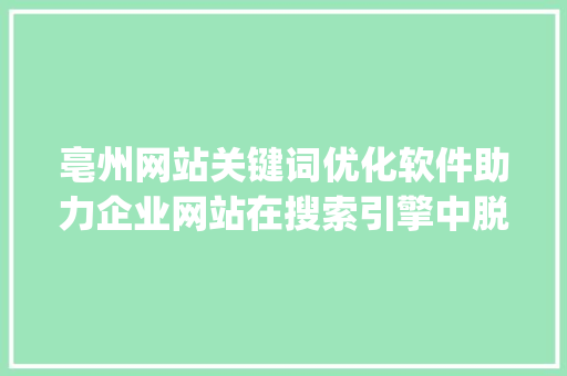 亳州网站关键词优化软件助力企业网站在搜索引擎中脱颖而出_亳州网站关键词优化软件