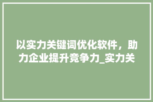 以实力关键词优化软件，助力企业提升竞争力_实力关键词优化软件