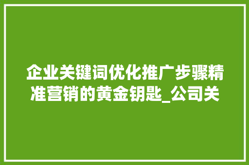 企业关键词优化推广步骤精准营销的黄金钥匙_公司关键词优化推广方法