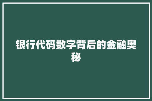 银行代码数字背后的金融奥秘