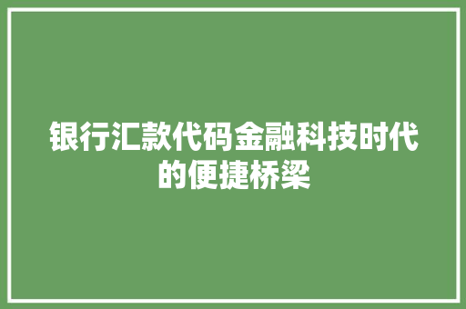 银行汇款代码金融科技时代的便捷桥梁