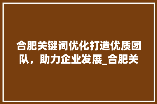 合肥关键词优化打造优质团队，助力企业发展_合肥关键词优化优质团队