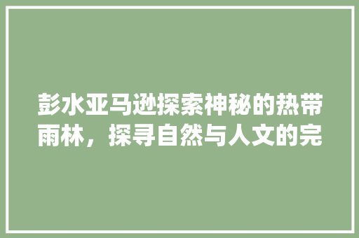 彭水亚马逊探索神秘的热带雨林，探寻自然与人文的完美融合_彭水亚马逊关键词优化
